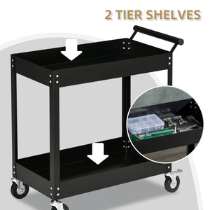 Rolling Tool Cart, 2 Tier Mobile Service Utility Cart with Wheels, Black – view 3