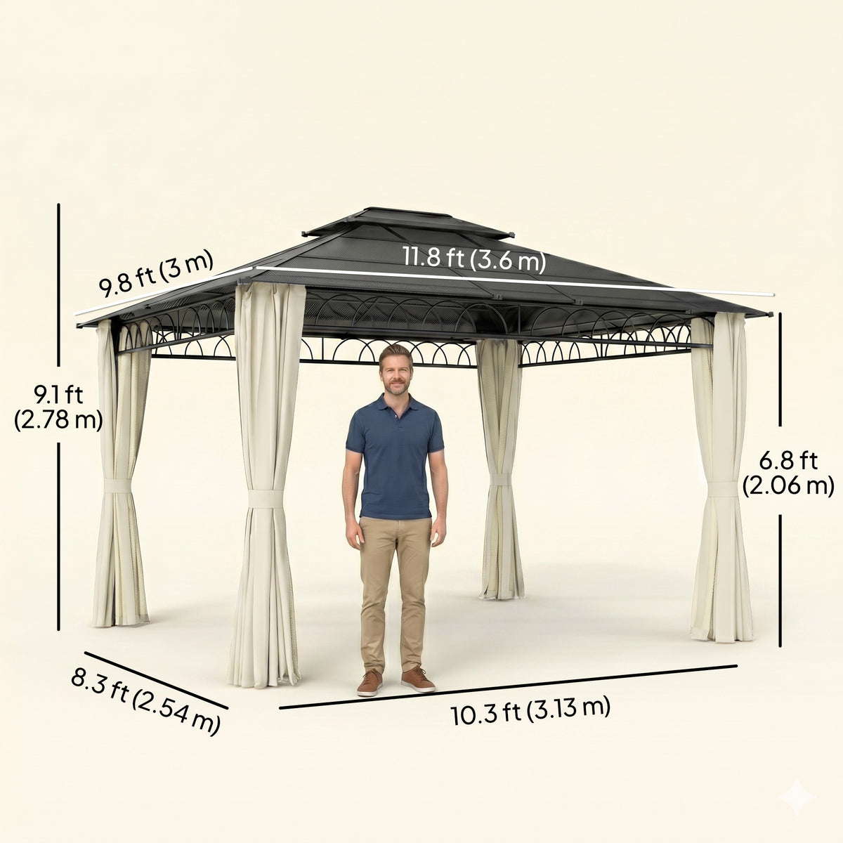 10' x 10' Outdoor Hardtop Gazebo Canopy w/ Double PC Roof, Steel Frame, Nettings – view 16