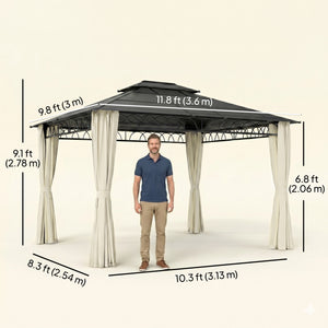 10' x 10' Outdoor Hardtop Gazebo Canopy w/ Double PC Roof, Steel Frame, Nettings – view 16