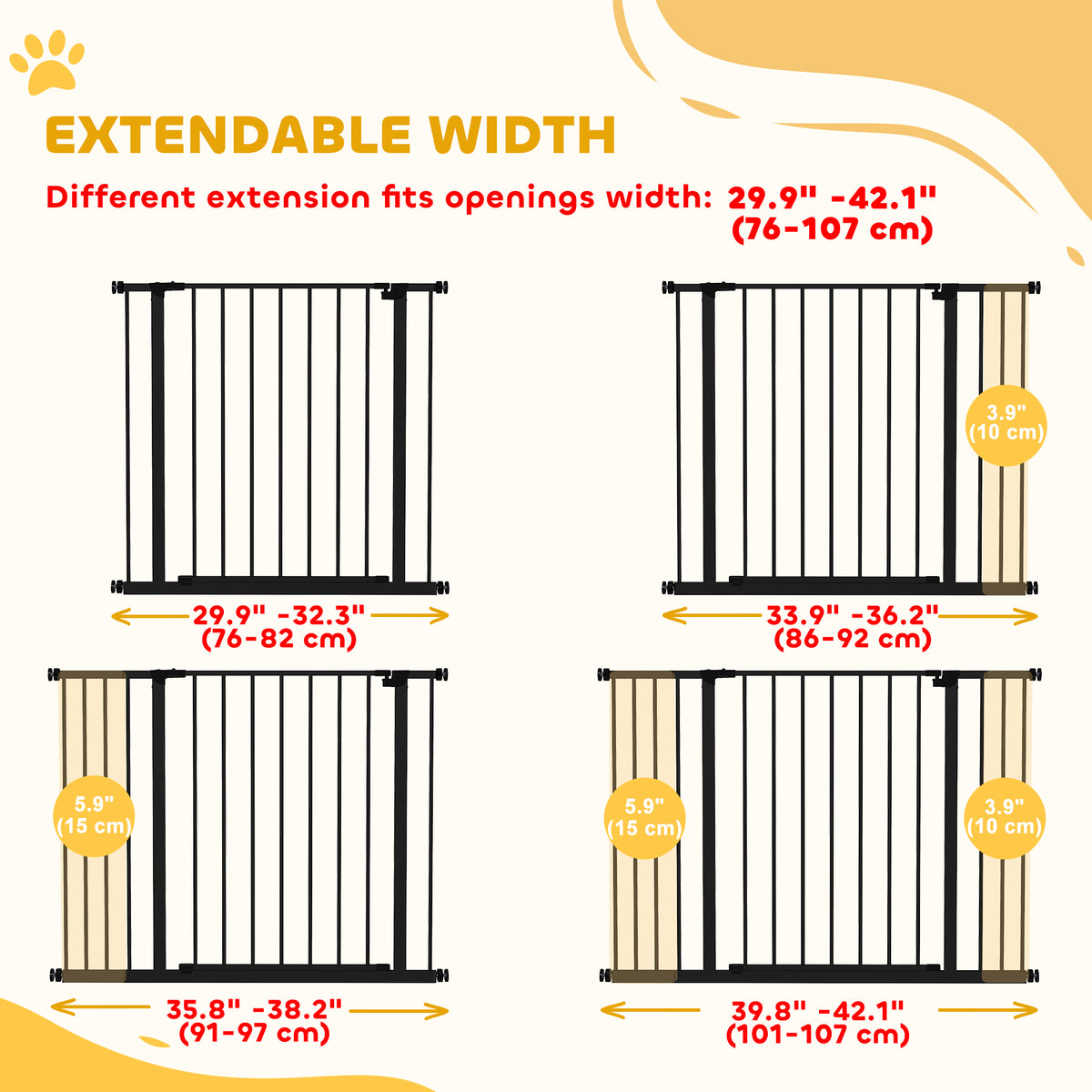 Pressure Fit Dog Gate Pet Barrier for stairs doorway, 29.9''- 42.1'' Width White – view 11
