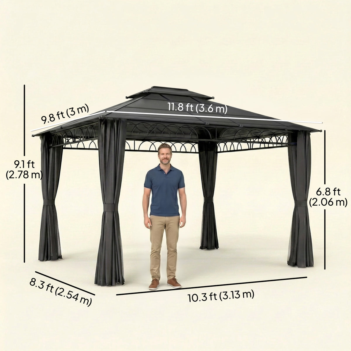 10' x 10' Outdoor Hardtop Gazebo Canopy w/ Double PC Roof, Steel Frame, Nettings – view 23