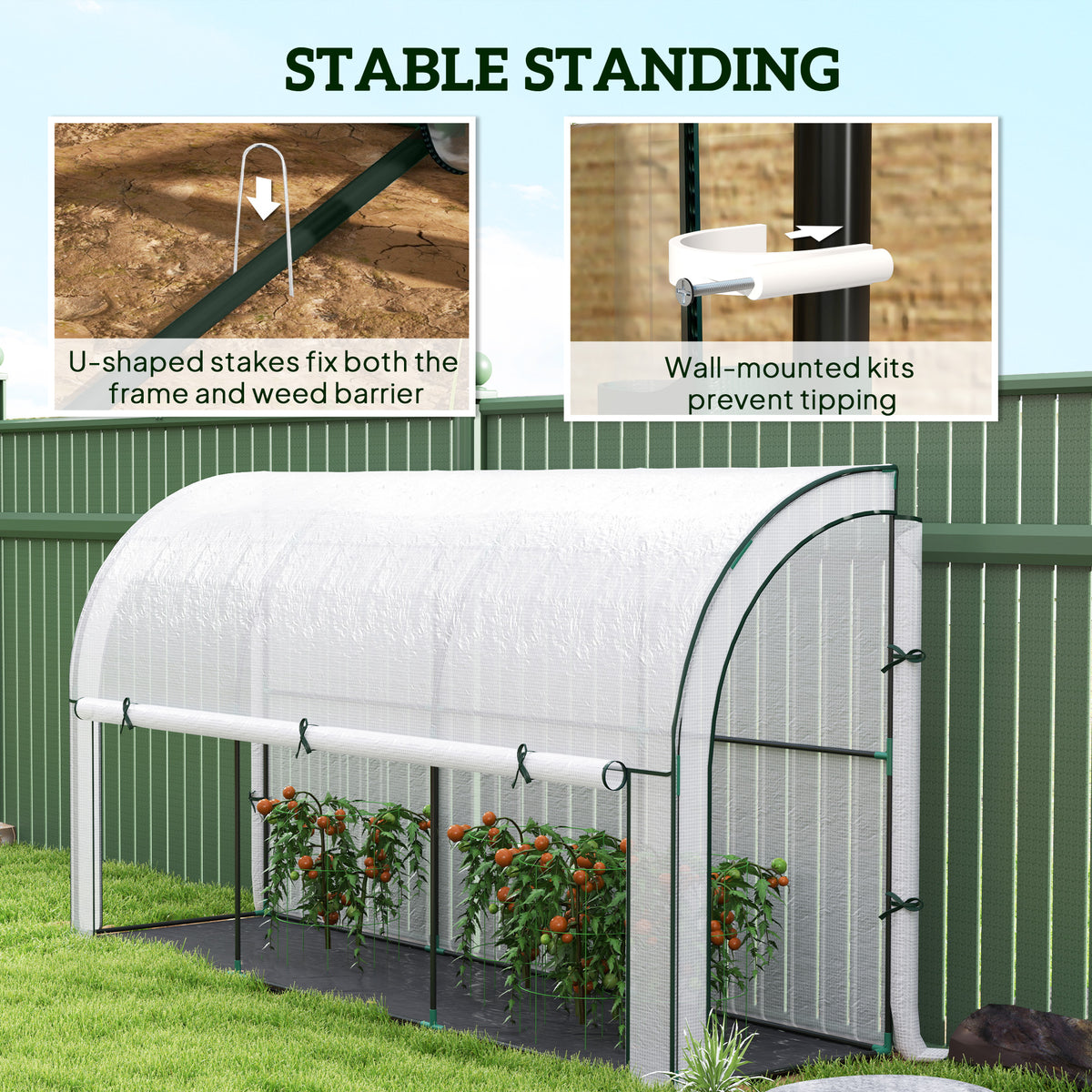 Walk-in Lean-to Greenhouse, Outdoor Gardening Green House with Zipper Roll-up Doors and Window – view 13