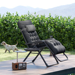 Padded Folding Recliner Chair, Patio Lounger with Cupholder, Adjustable Backrest, Removable Cushion, Black – view 7