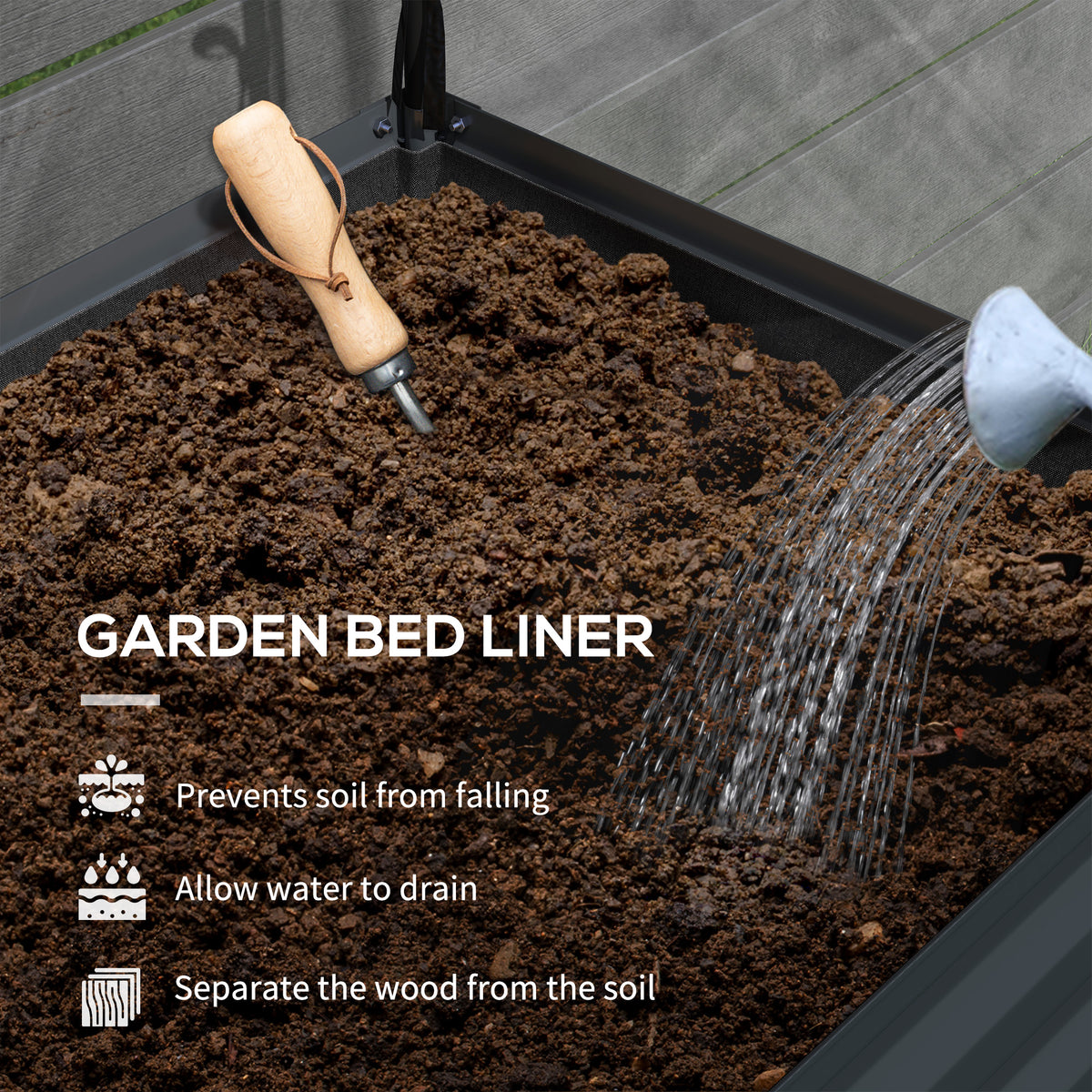 Raised Garden Bed with Cover, Metal Elevated Planter Box with Bottom Shelf and Liner, Black – view 12