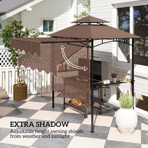 8' x 7.6' Grill Gazebo, Double Tiered Barbecue Grill Gazebo Shelter w/ Side Awning, 2 Side Shelves – view 10