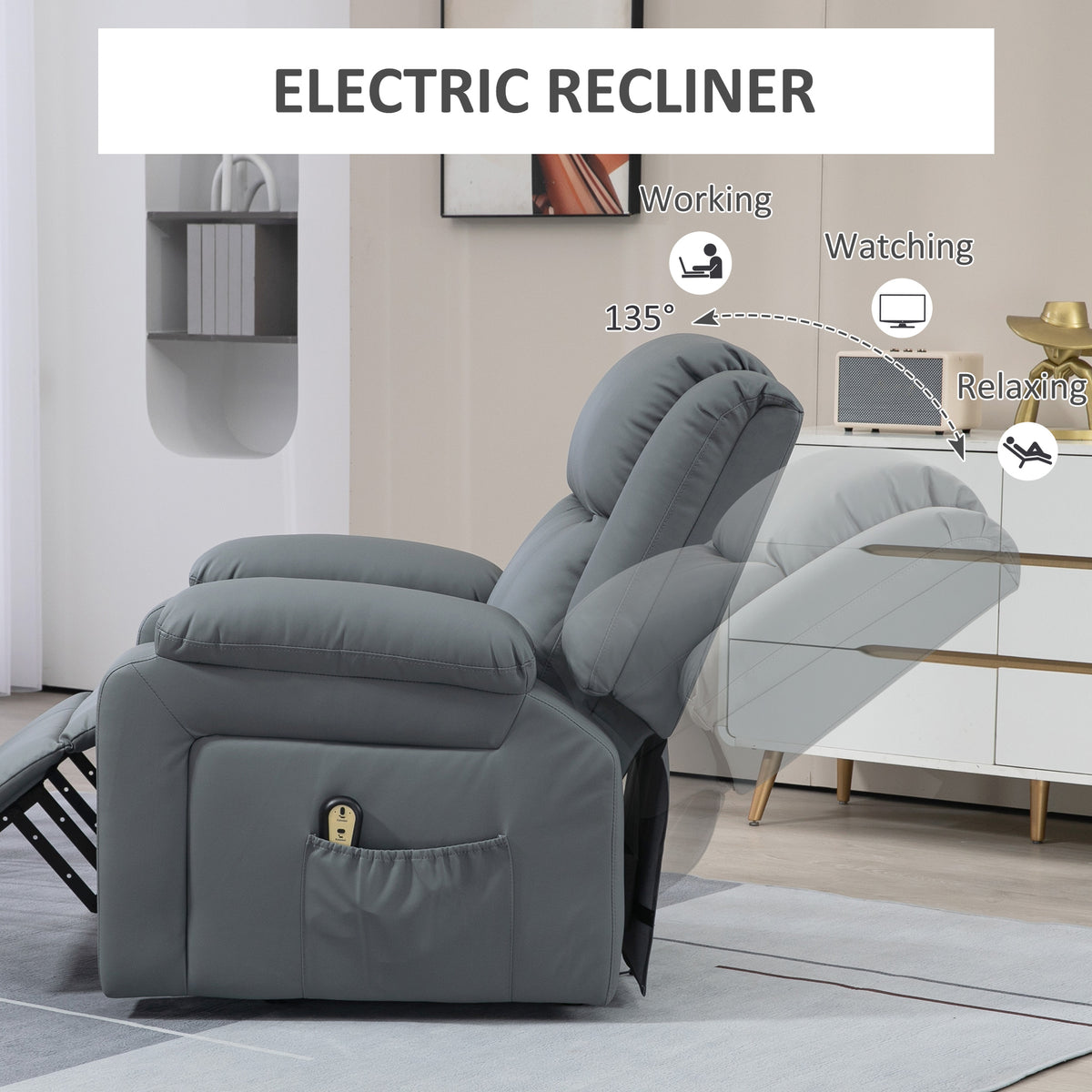 Lift Chair for Seniors, PU Leather Upholstered Electric Recliner Chair with Remote, Side Pockets – view 11
