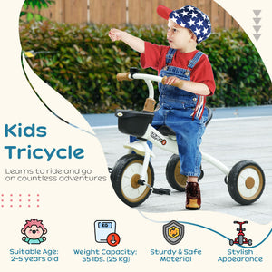 Qaba Tricycle for Toddler 2-5 Year Old Girls and Boys, Toddler Bike with Adjustable Seat, Basket, Bell