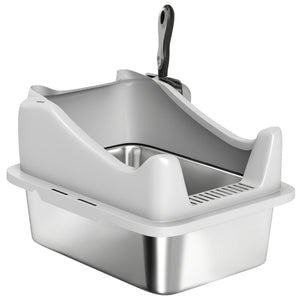 Cat Litter Box Stainless Steel with Metal Litter Scoop, Never Absorbs Odors, Anti Leakage, 17" x 13" x 10"