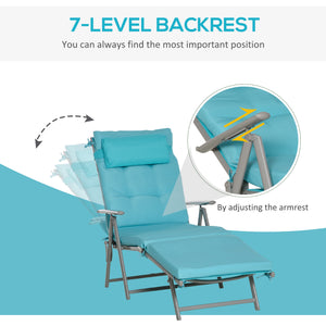 Lounge Chair Outdoor, Folding Patio Chaise Lounger, 360 lbs 7-Position Adjustable Back Outdoor Recliner with Cushion, Headrest for Garden, Backyard, Poolside, Blue