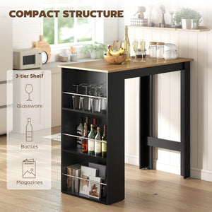 Bar Table Counter Height Dining Table with 3 Storage Shelves for Kitchen, Dining Room, Living Room, Natural