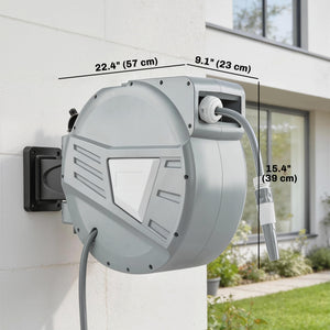 Retractable Garden Hose Reel, 1/2" x 98ft Wall Mounted Hose Reel with Auto Retraction, Self-Locking, Grey