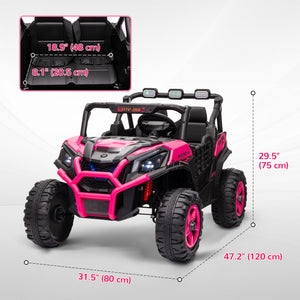 Qaba 2 Seater 24V Electric Car for Kids w/ Remote Control, 3 Speed, LED Lights, Music, Horn, Spring Suspension