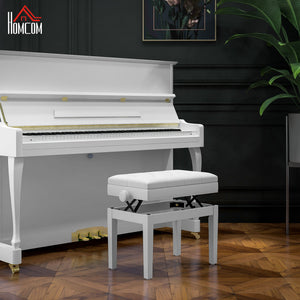 Adjustable Piano Bench with Storage and Soft PU Leather Padded, with Enough Music Storage Design, White
