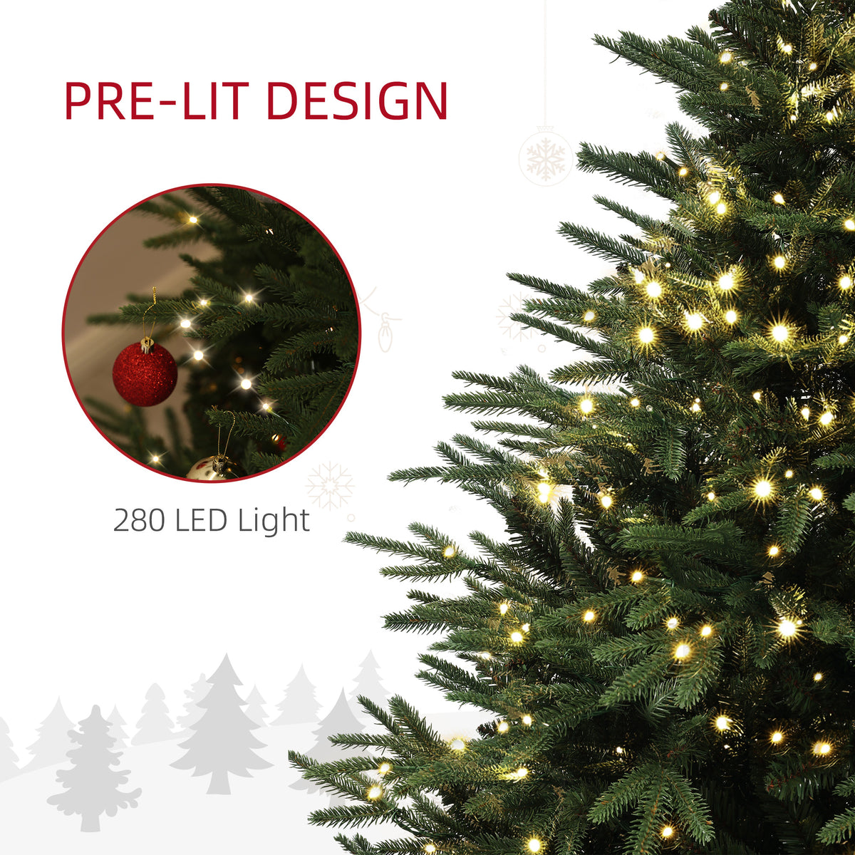 5ft Prelit Artificial Christmas Tree with 542 Tips, Warm White LED Lights, Steel Base, Hinged Xmas Tree, Auto Open