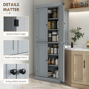 72.5" Freestanding Kitchen Pantry Cabinet with 4 Doors, Grey