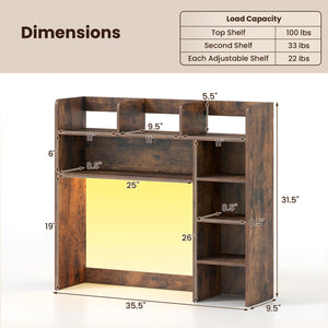 Desktop Bookshelf with LED Lights 35.5 inch Desk Hutch Storage Organizer-Rustic Brown view 5