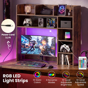 Desktop Bookshelf with LED Lights 35.5 inch Desk Hutch Storage Organizer-Rustic Brown view 6
