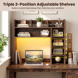 Desktop Bookshelf with LED Lights 35.5 inch Desk Hutch Storage Organizer-Rustic Brown view 7