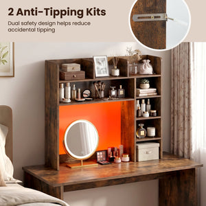 Desktop Bookshelf with LED Lights 35.5 inch Desk Hutch Storage Organizer-Rustic Brown view 9