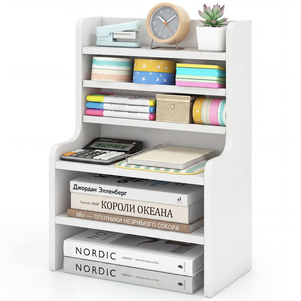 Desktop Organizer 6-Tier Mini Storage Rack with 2 Removable Shelves-White view 4
