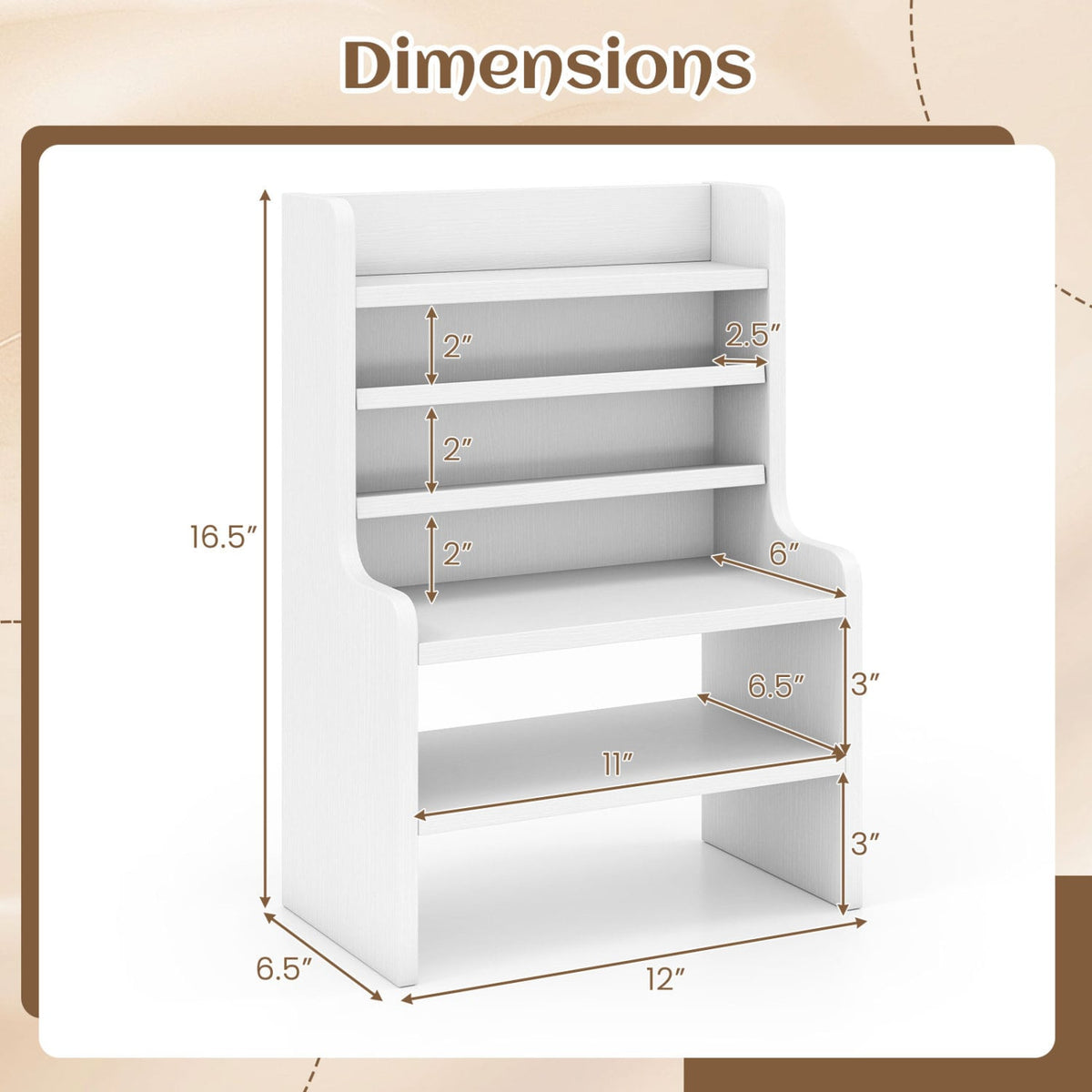 Desktop Organizer 6-Tier Mini Storage Rack with 2 Removable Shelves-White view 5