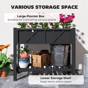 Wooden Raised Garden Bed, Elevated Planter Box with Storage Shelf, Drainage Holes and Liner – view 3
