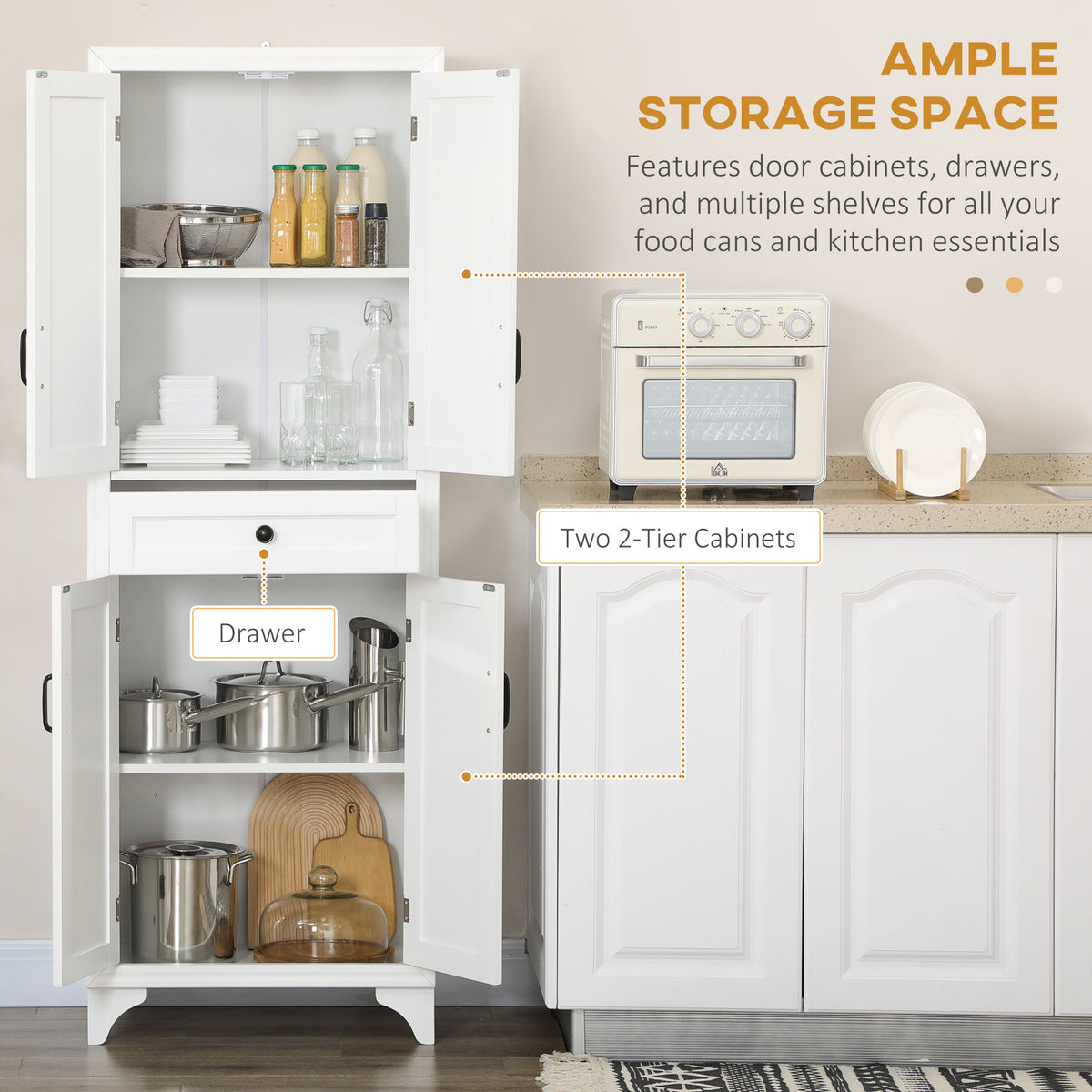 Freestanding Storage Cabinet, Kitchen Pantry Cabinet with 2 Shelves, 4 Doors for Dining Room, Black – view 10