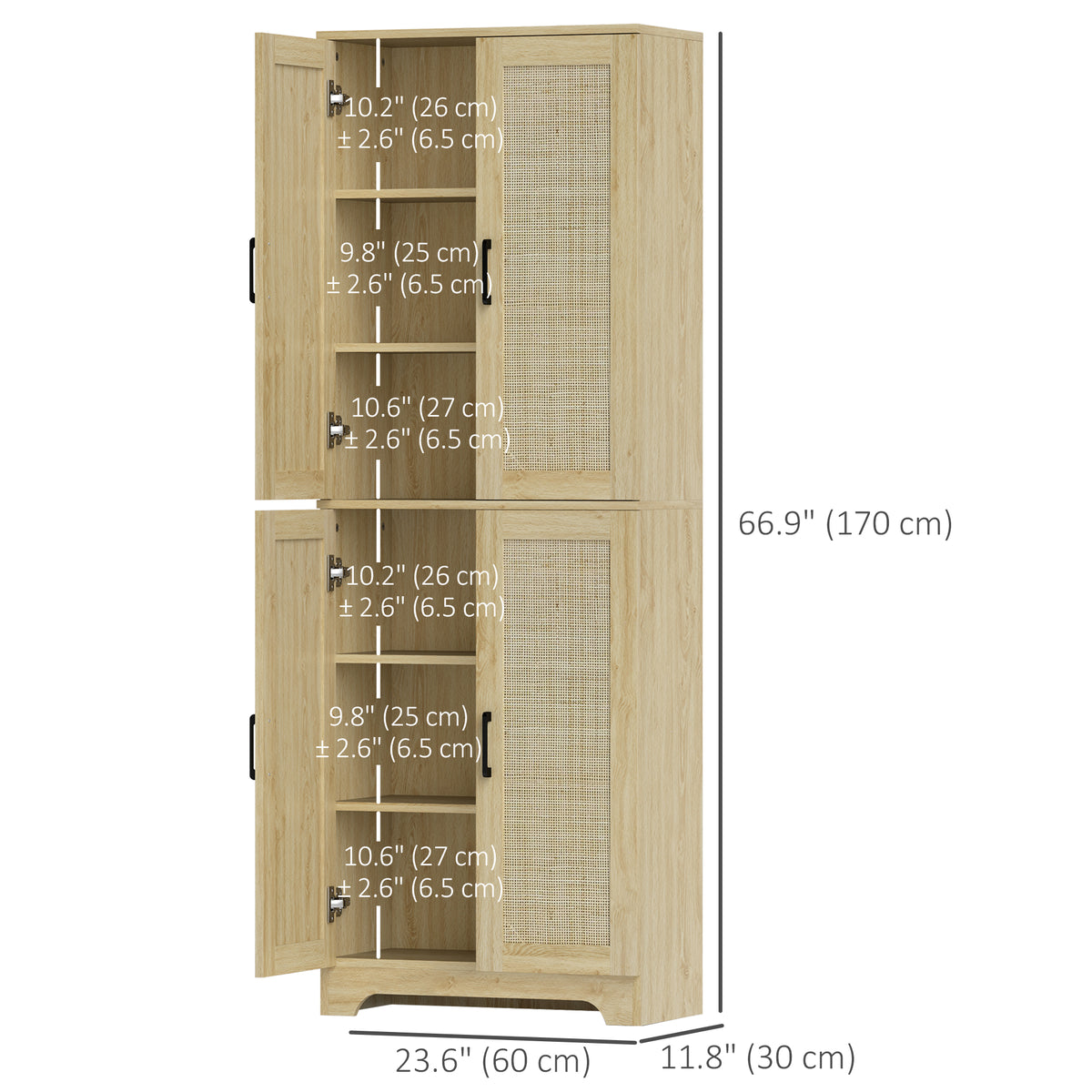 67" Tall Kitchen Pantry, Freestanding Kitchen Storage Cabinet with 4 Rattan Doors and Adjustable Shelves – view 2