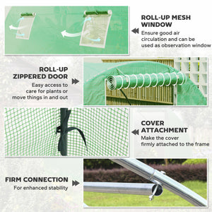 Walk-In Tunnel Greenhouse, Plant Hot House with 4 Windows and Zipper Door, 10' x 10' x 7' , Green