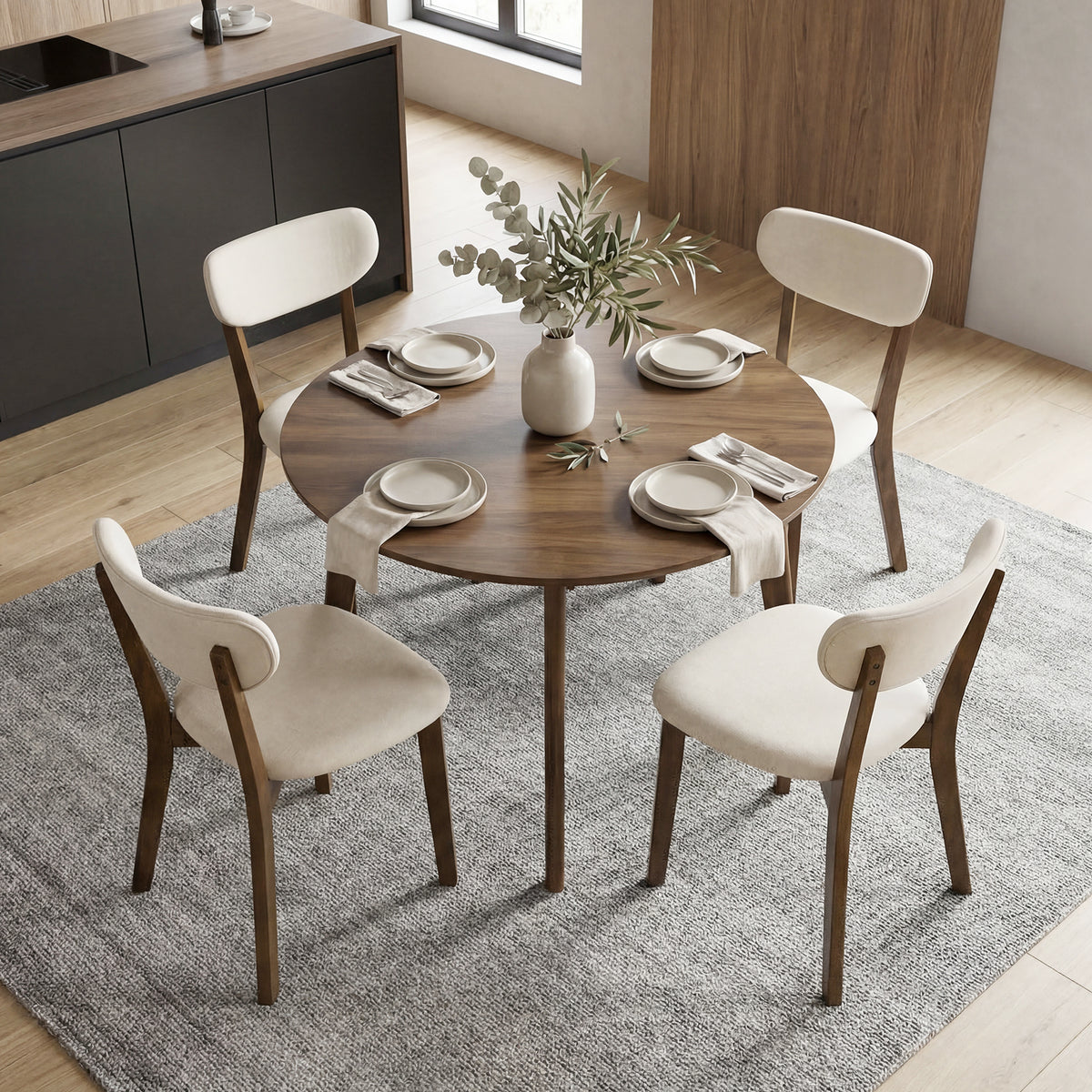 Dining Chairs Set of 4 with Solid Rubber Wood Frame-White view 2