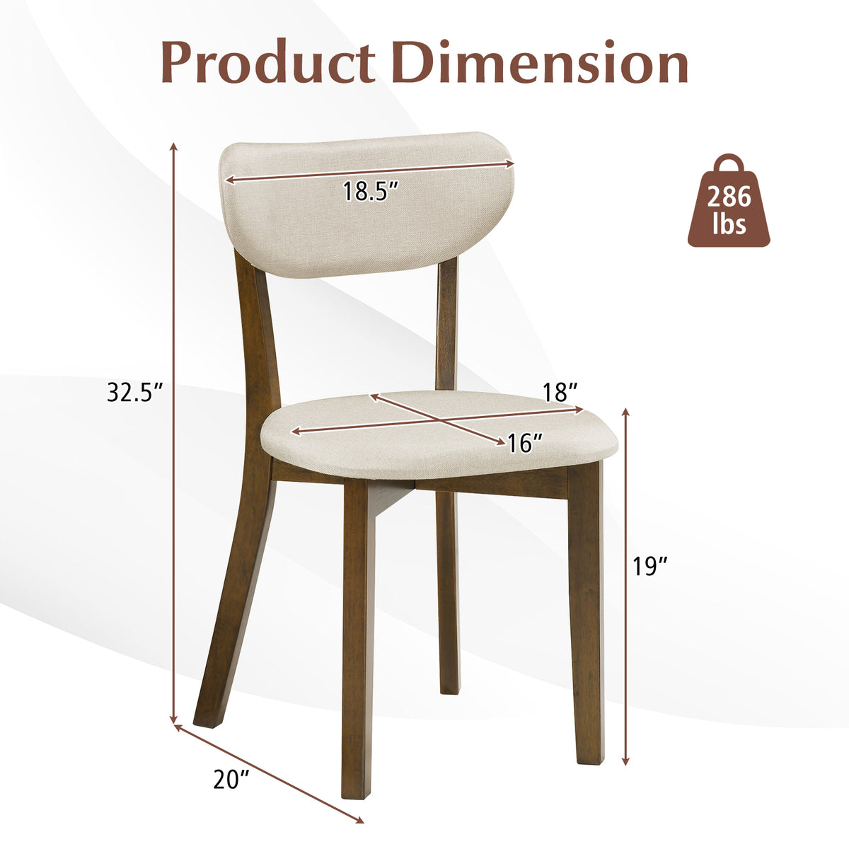 Dining Chairs Set of 4 with Solid Rubber Wood Frame-White view 4
