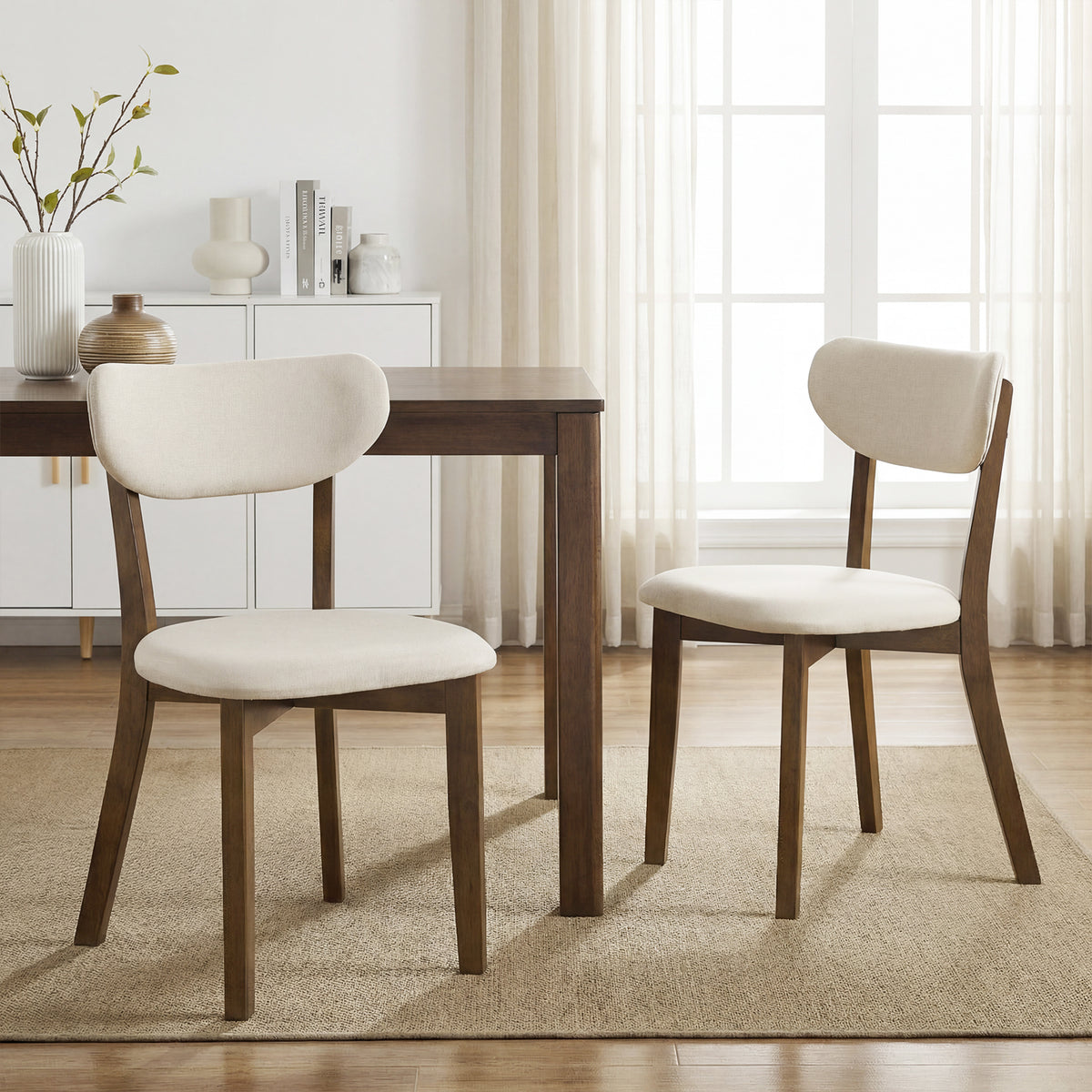 Dining Chairs Set of 4 with Solid Rubber Wood Frame-White view 5