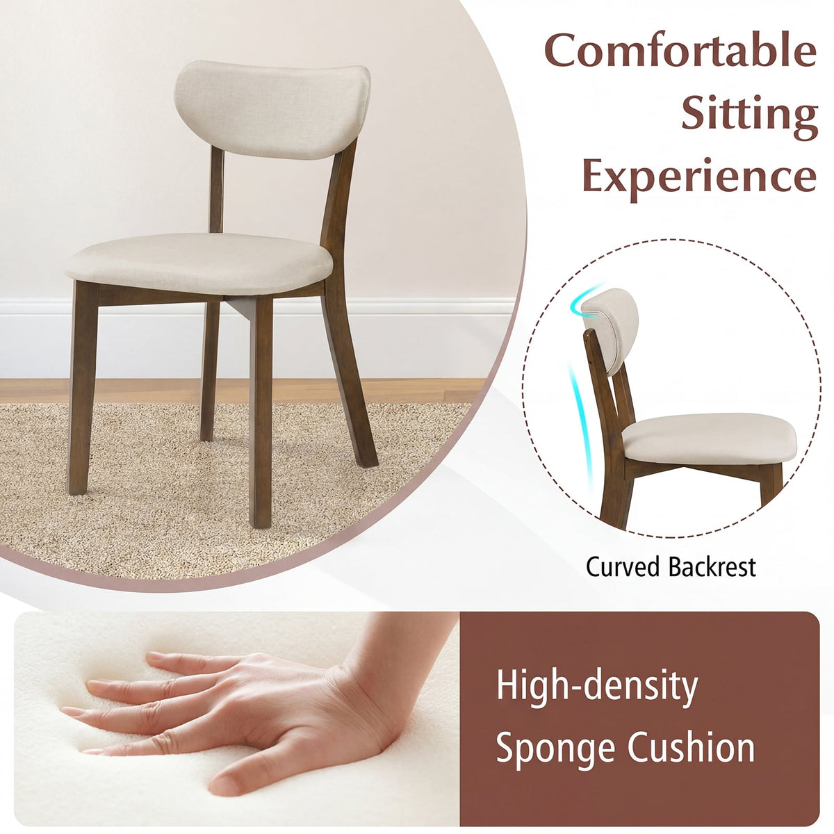 Dining Chairs Set of 4 with Solid Rubber Wood Frame-White view 7