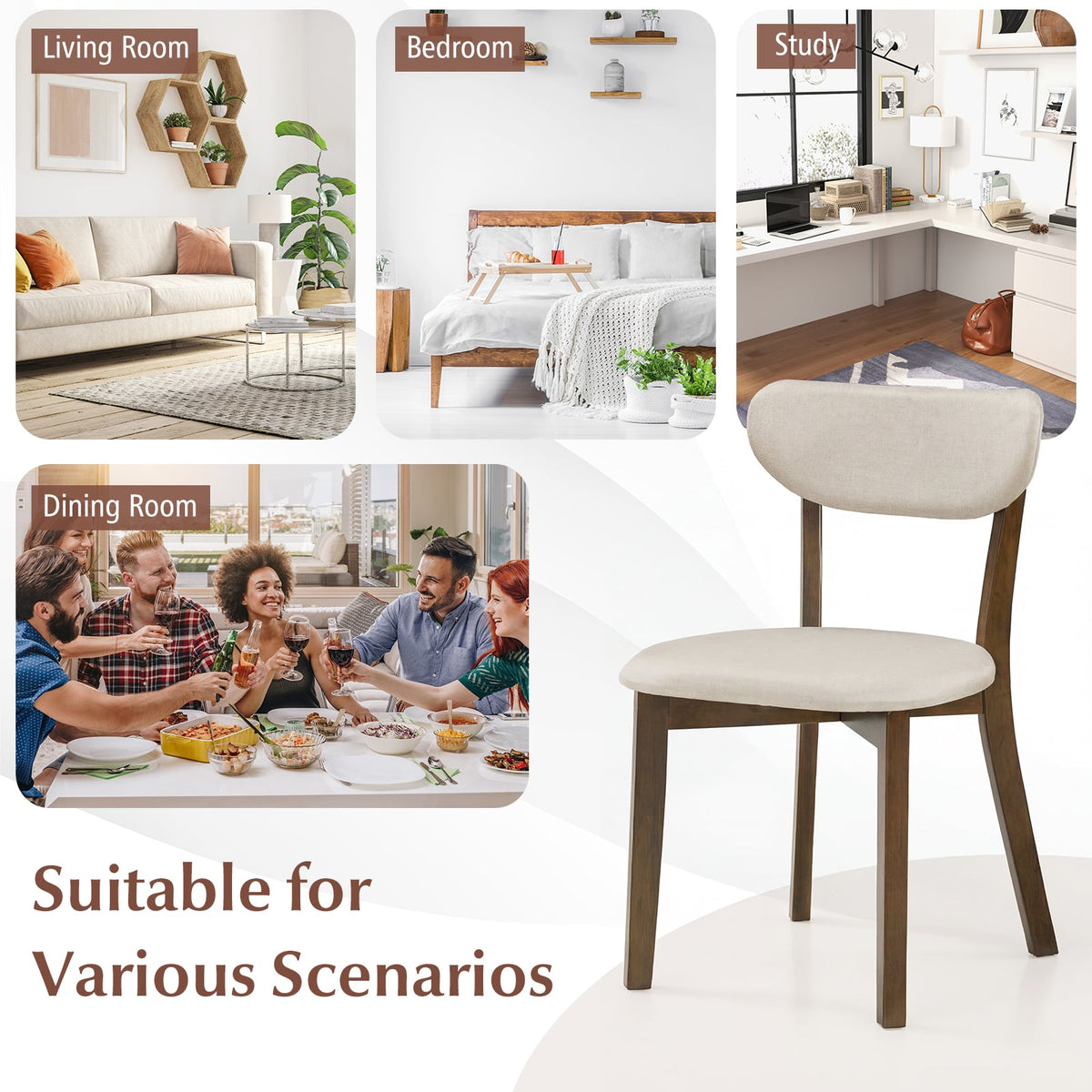 Dining Chairs Set of 4 with Solid Rubber Wood Frame-White view 8
