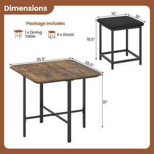 Dining Table Set with 4 Upholstered Stools and Metal Frame-Rustic Brown view 5
