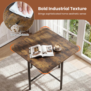 Dining Table Set with 4 Upholstered Stools and Metal Frame-Rustic Brown view 8