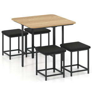 Dining Table Set with 4 Upholstered Stools and Metal Frame-Natural
