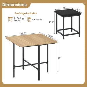 Dining Table Set with 4 Upholstered Stools and Metal Frame-Natural view 5