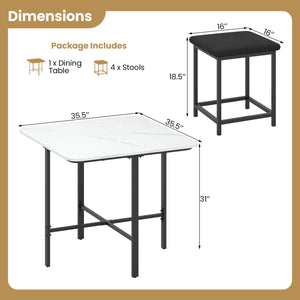 Dining Table Set with 4 Upholstered Stools and Metal Frame-White view 5