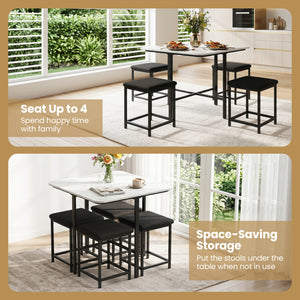 Dining Table Set with 4 Upholstered Stools and Metal Frame-White view 7