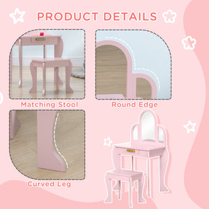 Qaba Kids Dressing Table and Chair Set, Girls Dressing Set, Makeup Desk with Drawer for 3-6 Years Old Kids