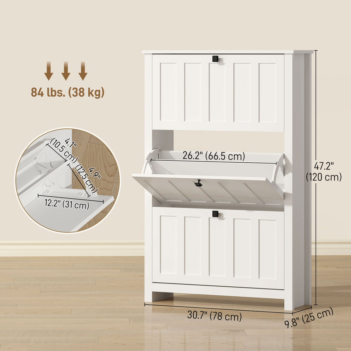 Slim Shoe Cabinet with 3 Flip Drawers, Shoe Storage Cabinet with Adjustable Shelves for Entryway – view 9