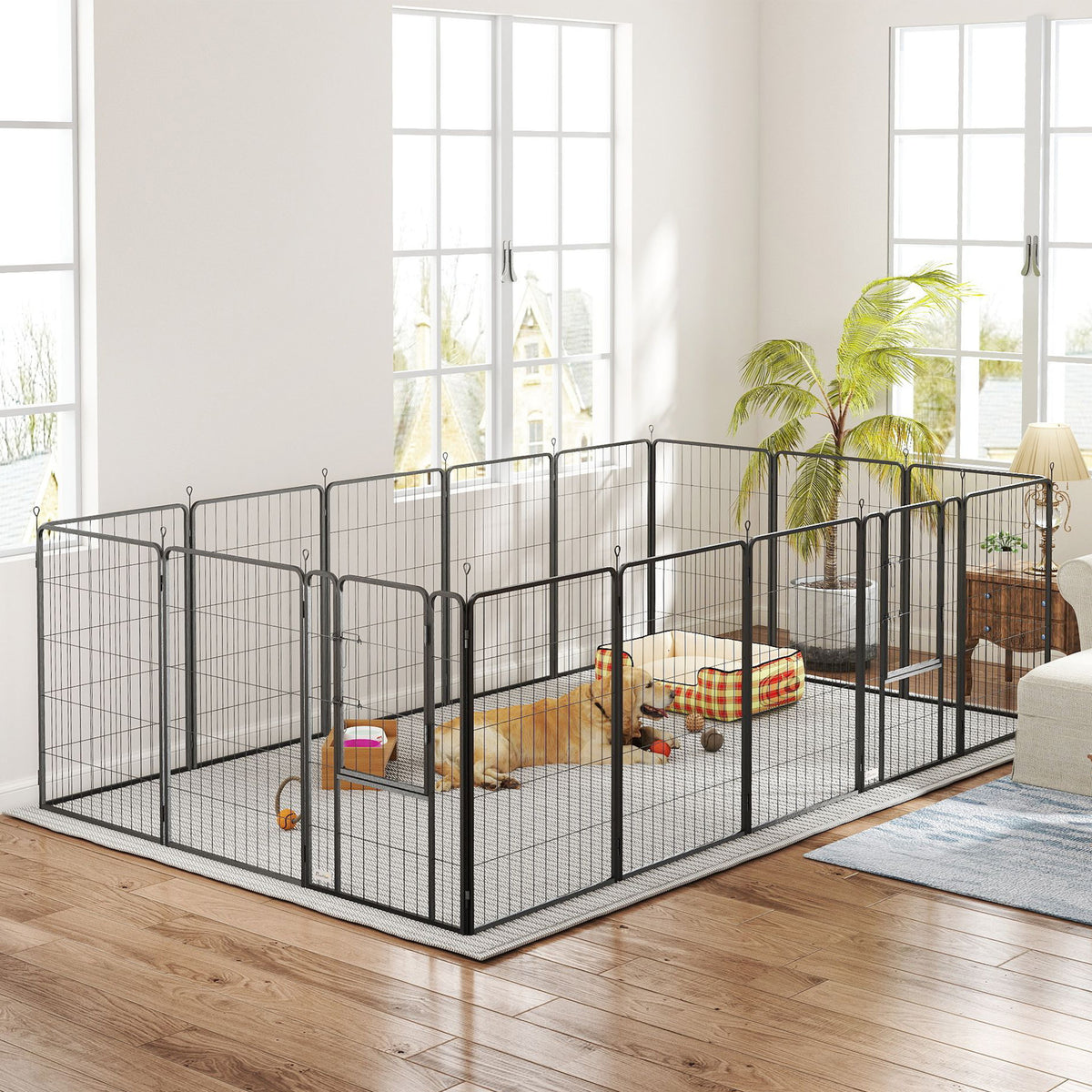 16 Panels Dog Playpen with Straps, Portable & DIY, for Small Dogs, for Yard, RV, Camping, Garden, 24" Height