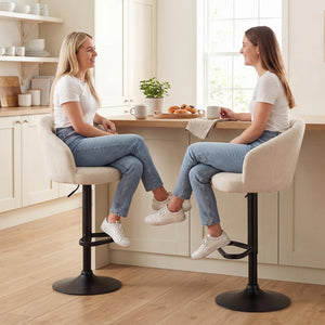 Bar Stools Set of 2, Swivel Counter Height Barstools with Back, Footrest, Adjustable Height, Beige – view 6