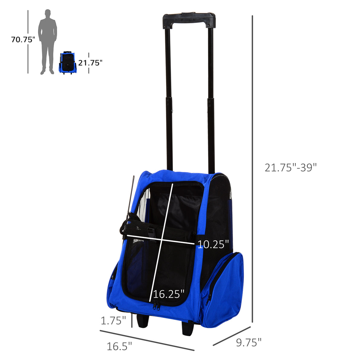 2-IN-1 Pet Luggage Box Backpack Carrier Cats Dogs w/ Handle, Rolling Wheel Grey – view 9