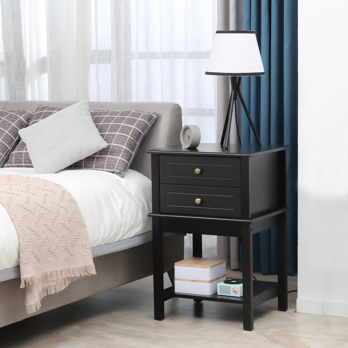Modern Sofa Side Table, Accent End Table with Drawers and Storage Shelf – view 7