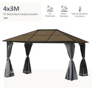 9.8' x 9.8' Garden Aluminium Gazebo Hardtop Roof Canopy Marquee Party Tent Patio Outdoor Shelter with Mesh Curtains & Side Walls, Grey