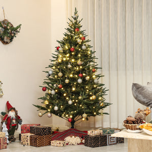5ft Prelit Artificial Christmas Tree with 542 Tips, Warm White LED Lights, Steel Base, Hinged Xmas Tree, Auto Open