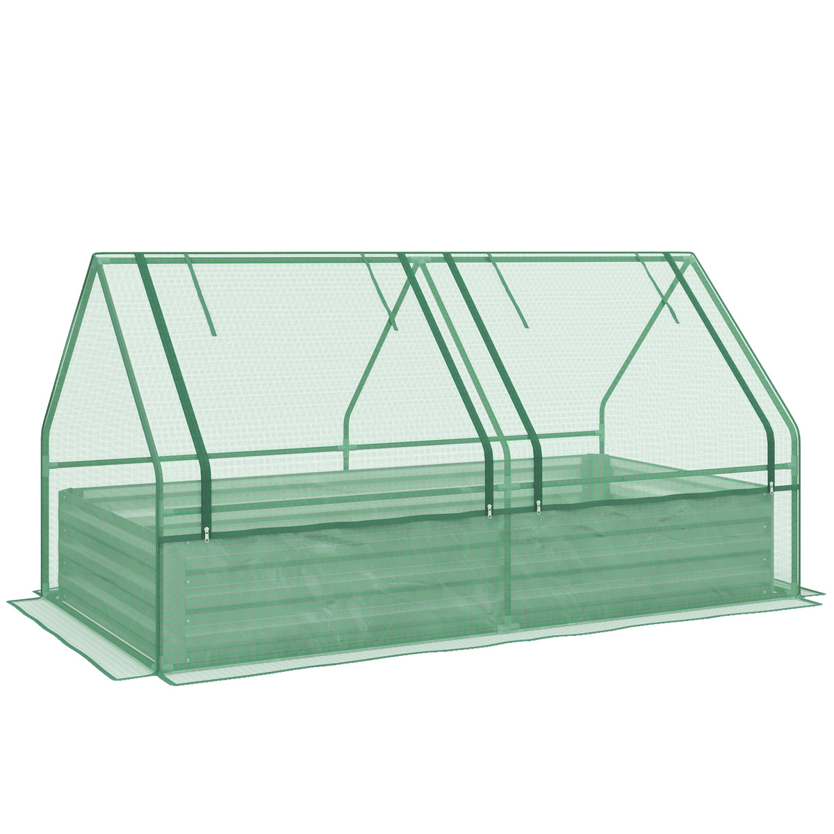 6' x 3' Metal Planter Box with Cover, Raised Garden Bed with Mini Greenhouse for Herbs, Vegetables, Green and Dark Grey
