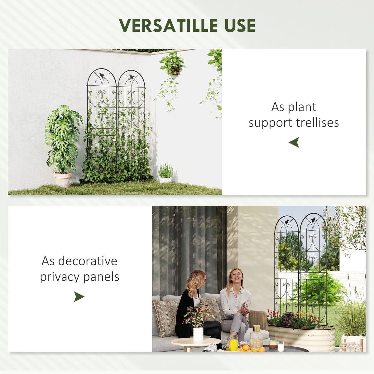 Set of 2 Metal Garden Trellis, Decorative Trellis Panels, Bird Design, 120 x 50 cm, Black – view 19